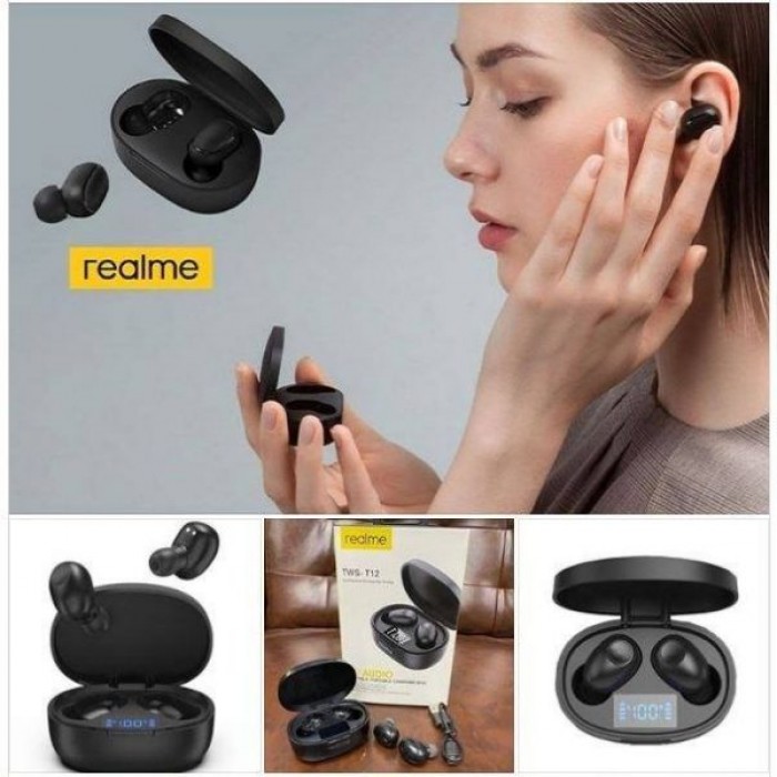 Realme TWS T12 Wireless Headphones LED Display With HD Stereo Audio Earbuds